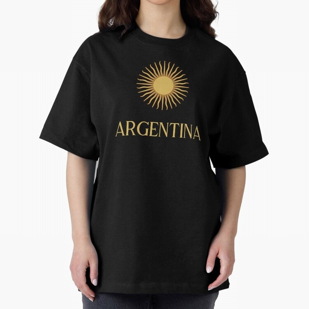 Argentina Gold Oversized T-Shirt Elevate FIFA World Cup 2026 Group Stage Spirit, Celebrating England, Haaland and Mbappe, Football Festival Excitement, Trophy Ambitions, Country Rivalries and Star Player Buzz; Created for Match Day Parties, Soccer