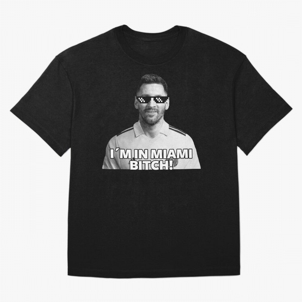 Lionel Messi Inter Miami Football Soccer meme Welcome to Miami I¡äm in Miami Bitch quotes funny champions player Sticker Premium T-Shirt Show Support during Global Football Passion for FIFA World Cup 2026 Group Stage, Highlighting Messi and