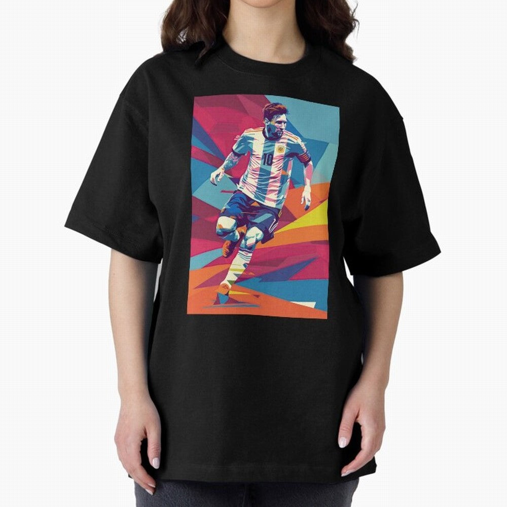 Messi in action Graphic poster design Premium T-Shirt Celebrate Classic Football Spirit in Global Football Passion for FIFA World Cup 2026 USA Canada Mexico, with Haaland, Argentina, France and Brazil, Fan Favorite Moments, National Team Passion,