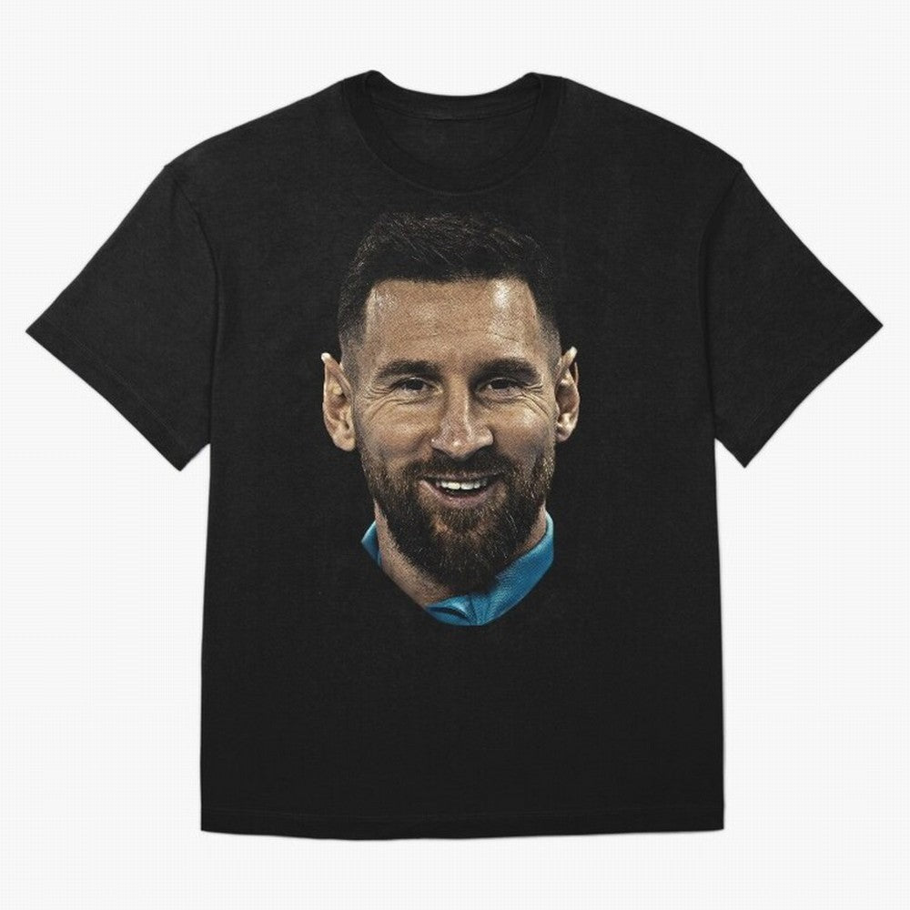 Messi Iconic Smile - Streetwear Style Portrait Premium T-Shirt Turn Football Passion into FIFA World Cup 2026 Group Stage for Fans of Messi and Cristiano Ronaldo and Brazil, Portugal and Argentina, Bringing Fan Favorite Moments, National Team