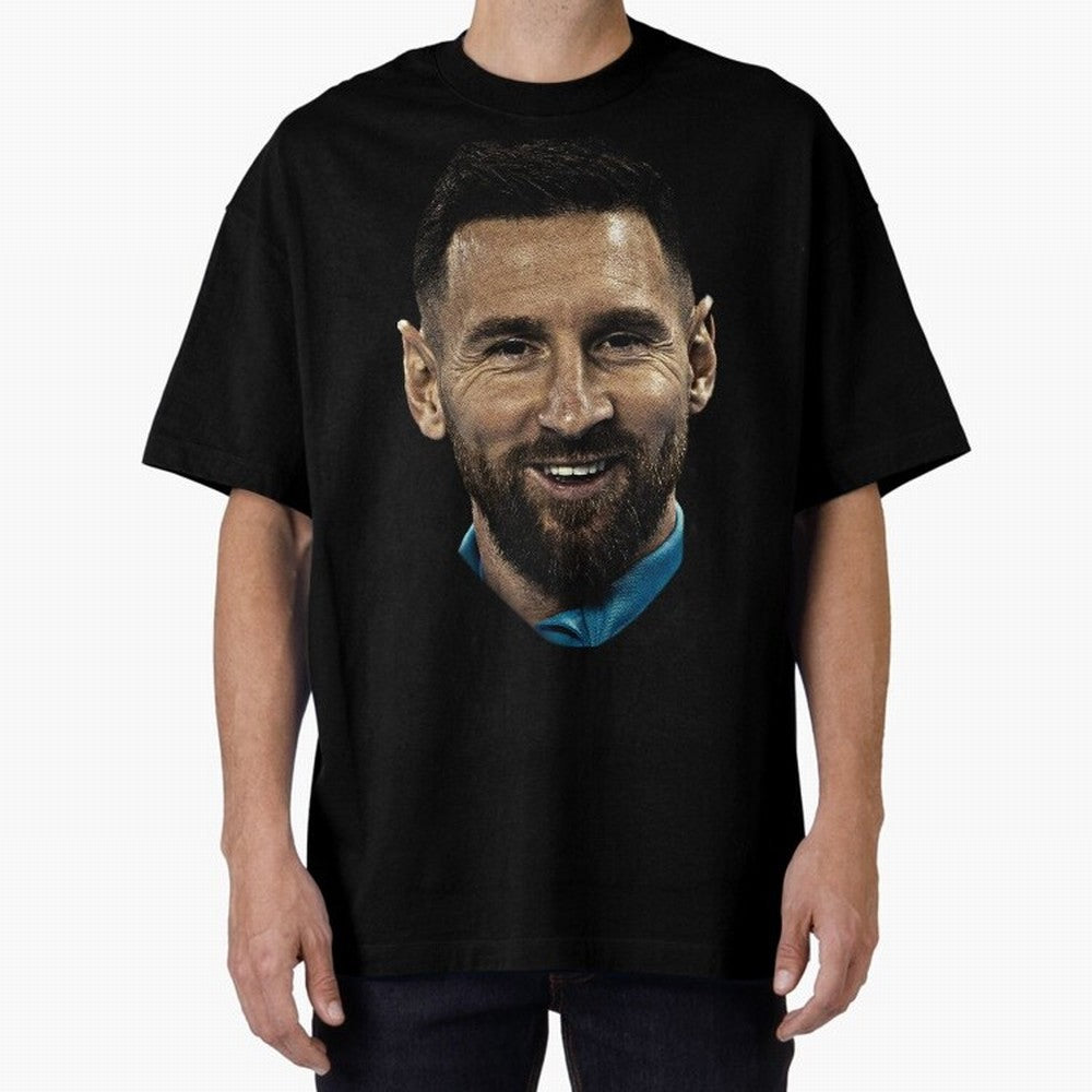 Messi Iconic Smile - Streetwear Style Portrait Premium T-Shirt Turn Football Passion into FIFA World Cup 2026 Group Stage for Fans of Messi and Cristiano Ronaldo and Brazil, Portugal and Argentina, Bringing Fan Favorite Moments, National Team