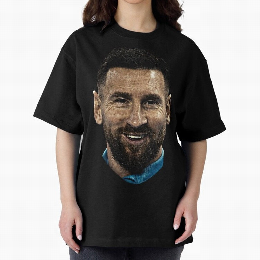 Messi Iconic Smile - Streetwear Style Portrait Premium T-Shirt Turn Football Passion into FIFA World Cup 2026 Group Stage for Fans of Messi and Cristiano Ronaldo and Brazil, Portugal and Argentina, Bringing Fan Favorite Moments, National Team