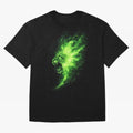 Neon Green Flame Lion ¨C Glowing Fire Roar Beast Graphic | Dark Aesthetic Streetwear Design Graphic T-Shirt Celebrate Classic Football Spirit in Global Football Passion for FIFA World Cup 2026 Group Stage, Connected to Messi, Neymar and Mbappe,