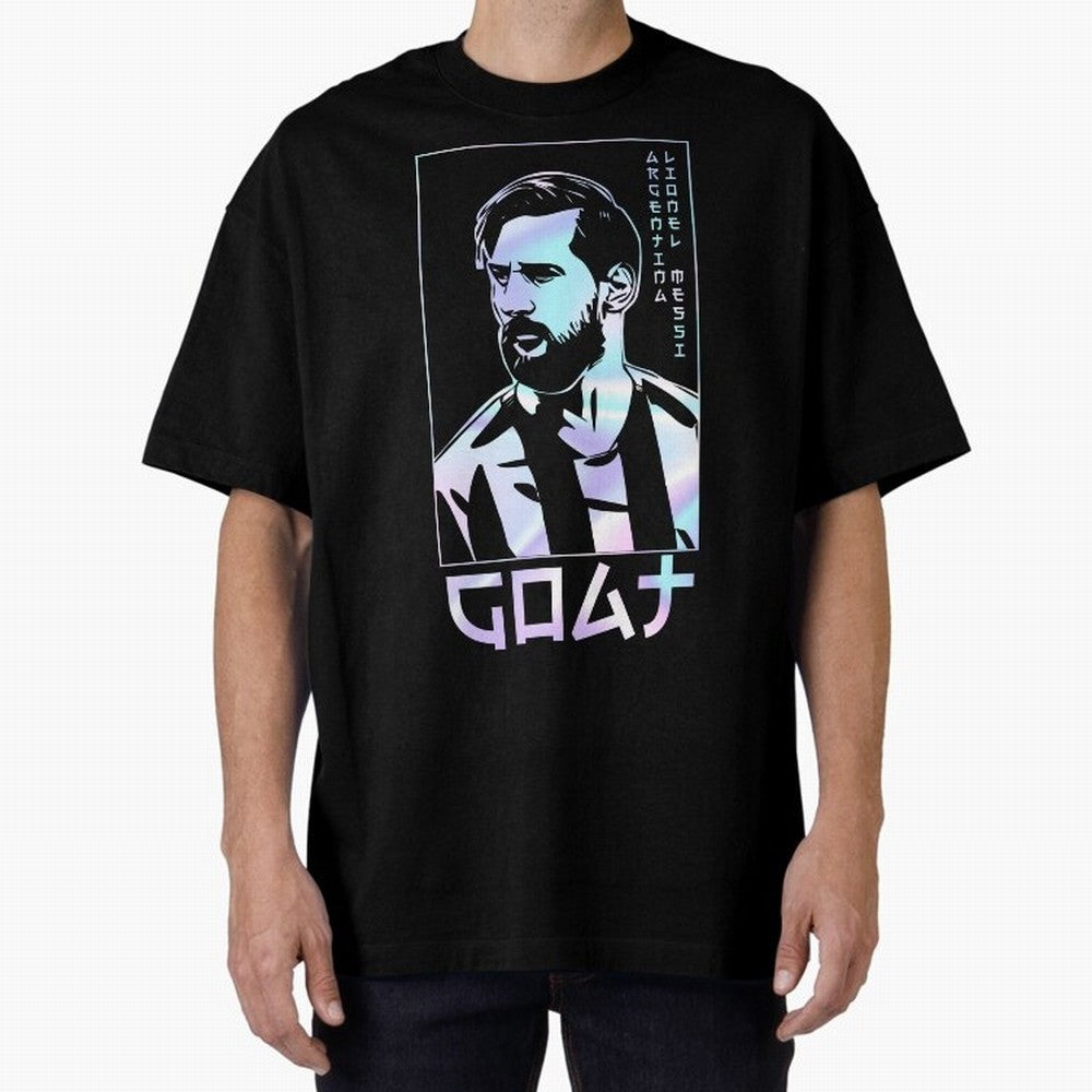 Lionel Messi Holographic Style Portrait art illustration Premium T-Shirt Show Love for Legendary Goals in the FIFA World Cup 2026 Journey through CR7 and Messi Highlights, Brazil, Portugal and Argentina Pride, Global Supporter Spirit, Legendary