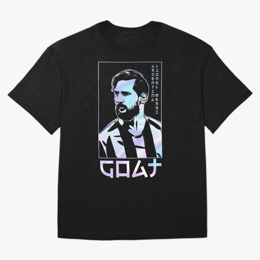 Lionel Messi Holographic Style Portrait art illustration Premium T-Shirt Show Love for Legendary Goals in the FIFA World Cup 2026 Journey through CR7 and Messi Highlights, Brazil, Portugal and Argentina Pride, Global Supporter Spirit, Legendary