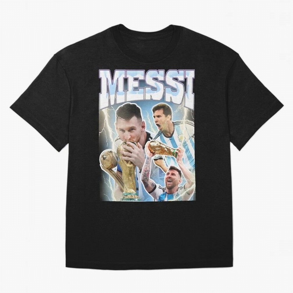 Messi Champion Vintage Retro Design Premium T-Shirt Celebrate the Magic of FIFA World Cup 2026 USA Canada Mexico Connected to Neymar, Haaland and Cristiano Ronaldo, Portugal, Spain and Germany Energy, Football History, Final Match Energy, Crowd