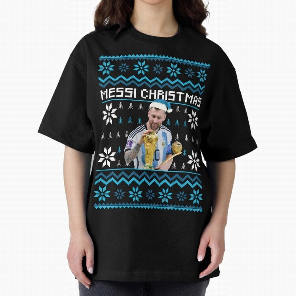 Leo Messi Christmas Ugly Sweater Design Classic T-Shirt Show Passion for the Stars of FIFA World Cup 2026 for Fans of Messi and Cristiano Ronaldo and Brazil, Portugal and Argentina, Bringing Football Festival Excitement, Trophy Ambitions, Country