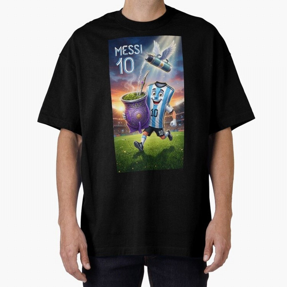 Messi 10 & Mate Magic ¨C The Soul of Argentine Football - Argentina Football Mate Mascot - Messi 10 Soccer Fan Art Oversized T-Shirt Refresh the FIFA World Cup 2026 USA Canada Mexico Journey through Neymar Highlights, Spain Pride, Supporter Pride,
