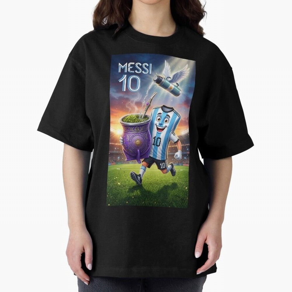Messi 10 & Mate Magic ¨C The Soul of Argentine Football - Argentina Football Mate Mascot - Messi 10 Soccer Fan Art Oversized T-Shirt Refresh the FIFA World Cup 2026 USA Canada Mexico Journey through Neymar Highlights, Spain Pride, Supporter Pride,