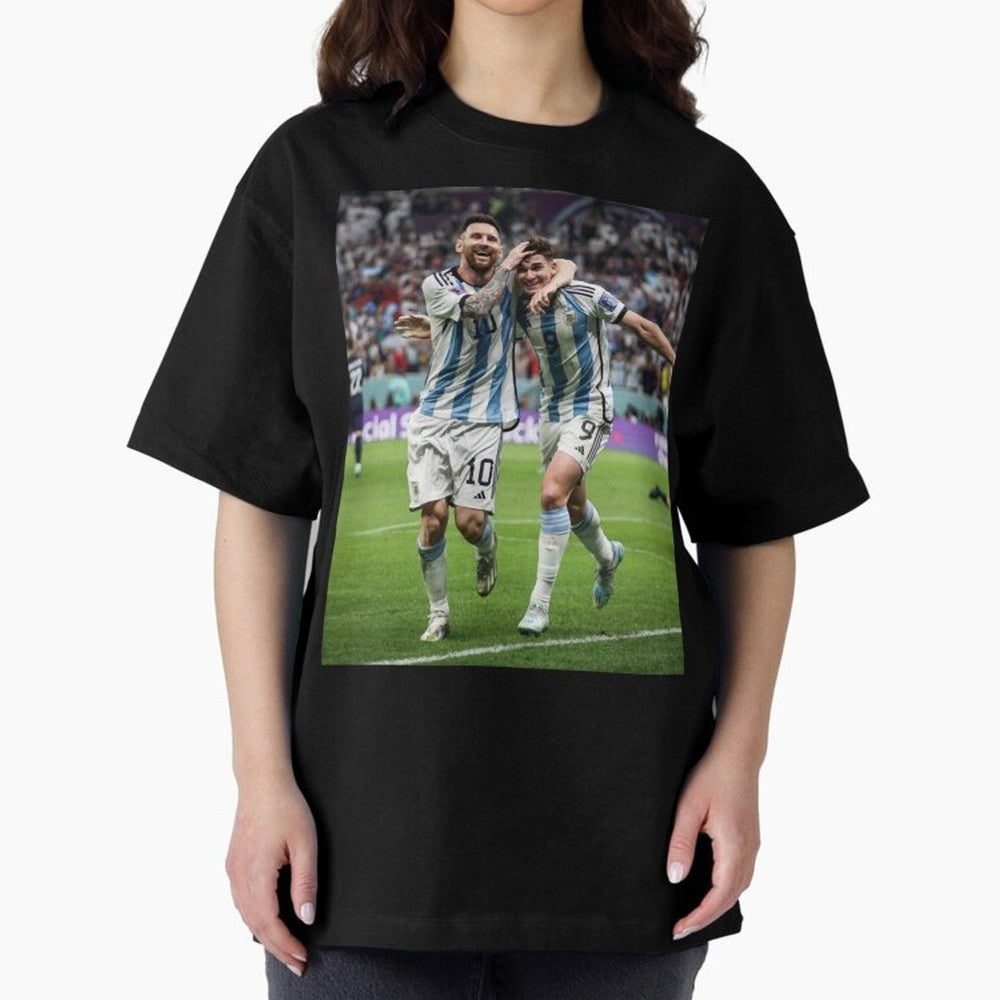 Messi x Alvarez Semifinal Classic T-Shirt Show Up for the Glory of Global Football Passion for FIFA World Cup 2026 Group Stage, Built around CR7, Portugal, Retro Football Energy, Iconic Rivalries, Trophy Chase Drama and Stadium Atmosphere; Built
