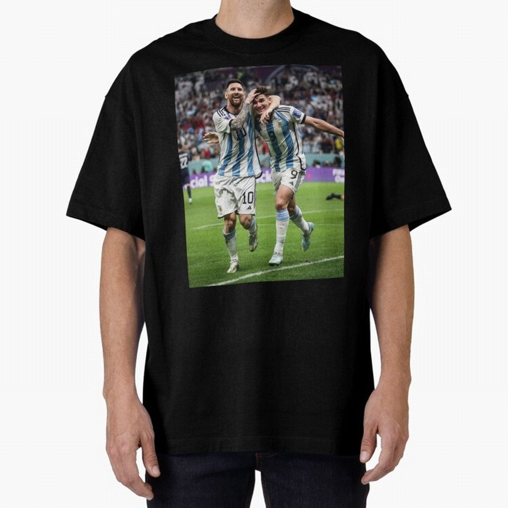 Messi x Alvarez Semifinal Classic T-Shirt Show Up for the Glory of Global Football Passion for FIFA World Cup 2026 Group Stage, Built around CR7, Portugal, Retro Football Energy, Iconic Rivalries, Trophy Chase Drama and Stadium Atmosphere; Built