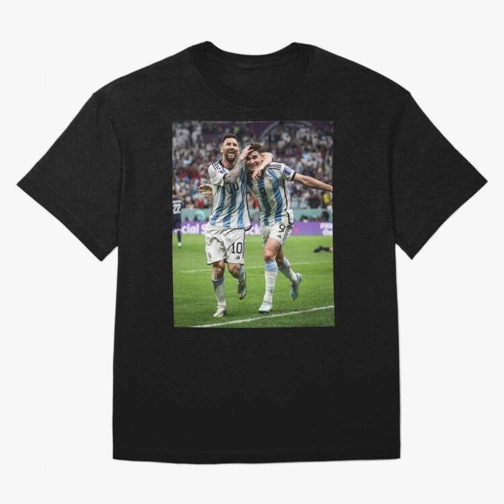 Messi x Alvarez Semifinal Classic T-Shirt Show Up for the Glory of Global Football Passion for FIFA World Cup 2026 Group Stage, Built around CR7, Portugal, Retro Football Energy, Iconic Rivalries, Trophy Chase Drama and Stadium Atmosphere; Built