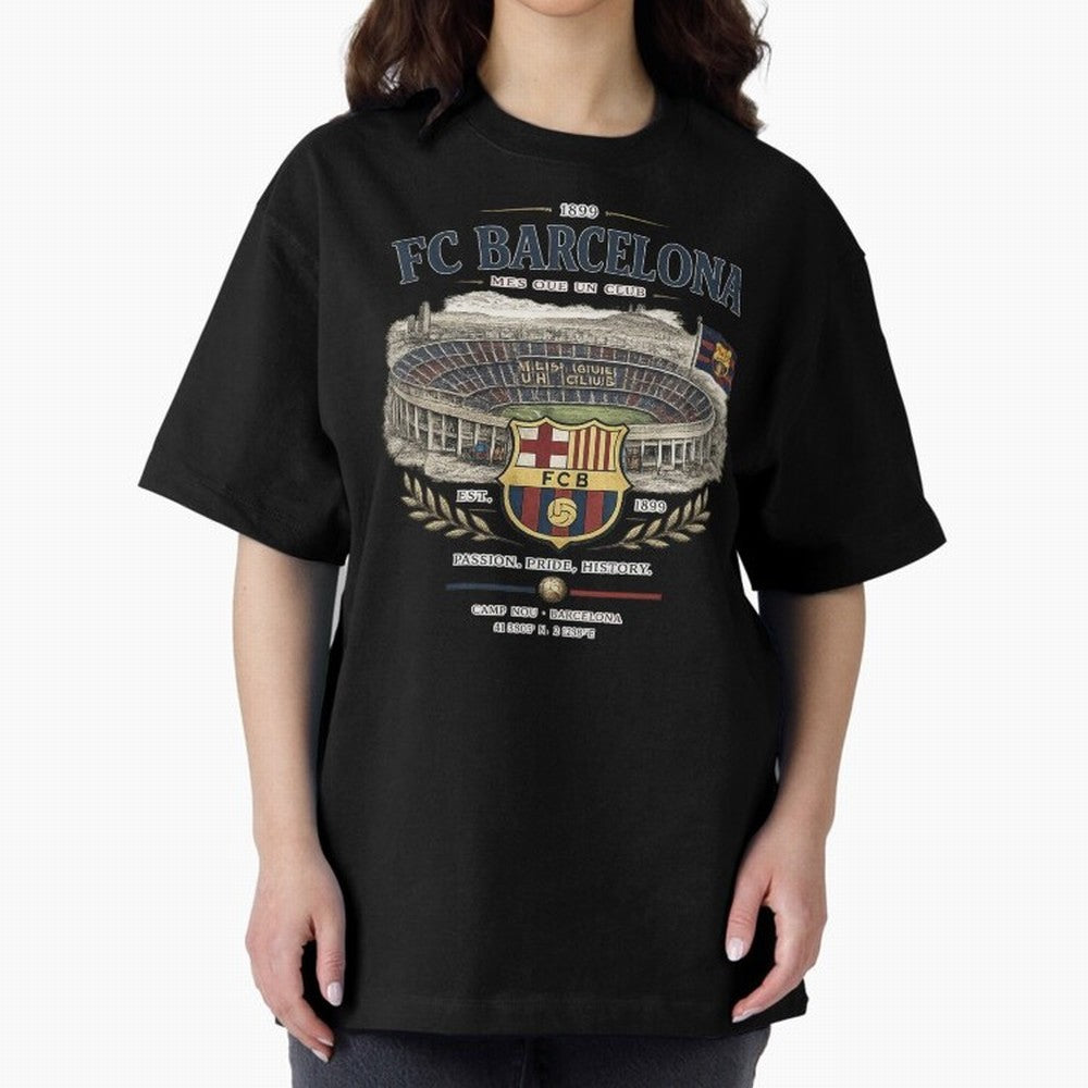 FC Barcelona Vintage Football Streetwear Oversized T-Shirt Live the Energy of FIFA World Cup 2026 for Fans of Messi and France, Bringing Football Festival Excitement, Trophy Ambitions, Country Rivalries and Star Player Buzz; Perfect for People Who