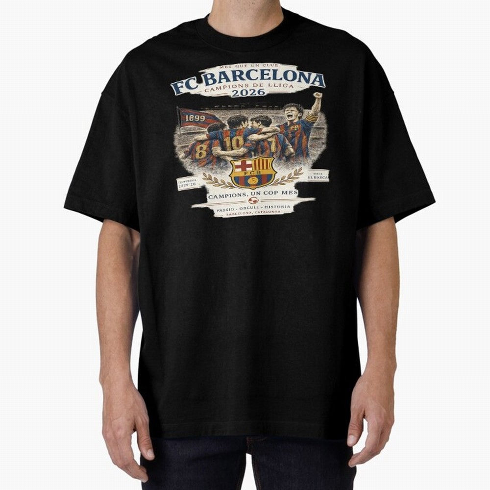 FC Barcelona Champions Vintage 2026 Oversized T-Shirt Back the Journey through FIFA World Cup 2026 Group Stage Spirit, Filled with Portugal, Spain and Germany, Haaland and Mbappe, Match Day Excitement, Supporter Culture, Golden Goals and Global