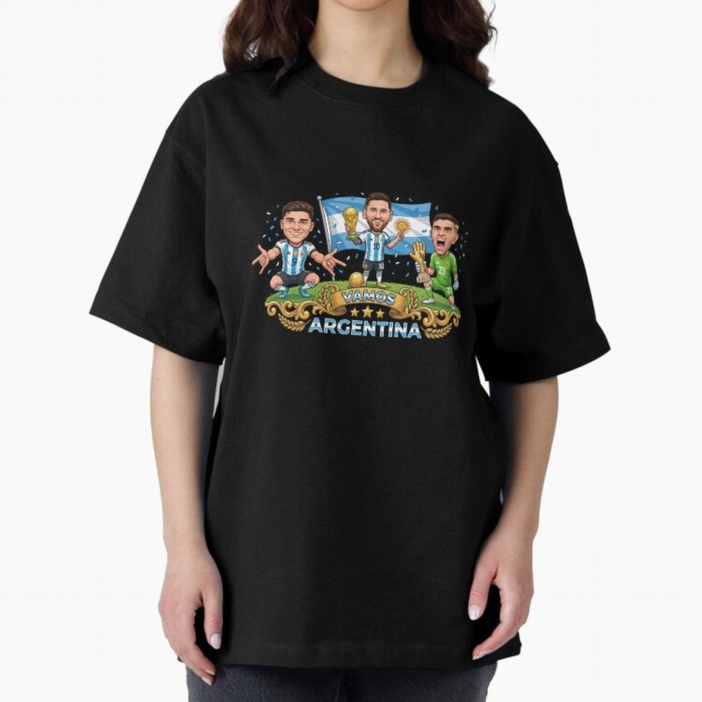 Argentina World Champions Messi Cartoon Classic T-Shirt Show Match Day Excitement for the FIFA World Cup 2026 Group Stage Journey through Mbappe Highlights, Brazil, Portugal and Argentina Pride, Soccer Culture, Superstar Moments, National Team