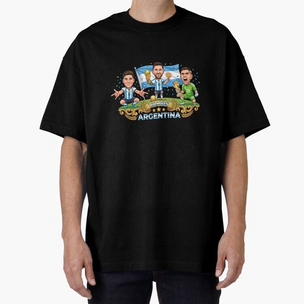 Argentina World Champions Messi Cartoon Classic T-Shirt Show Match Day Excitement for the FIFA World Cup 2026 Group Stage Journey through Mbappe Highlights, Brazil, Portugal and Argentina Pride, Soccer Culture, Superstar Moments, National Team
