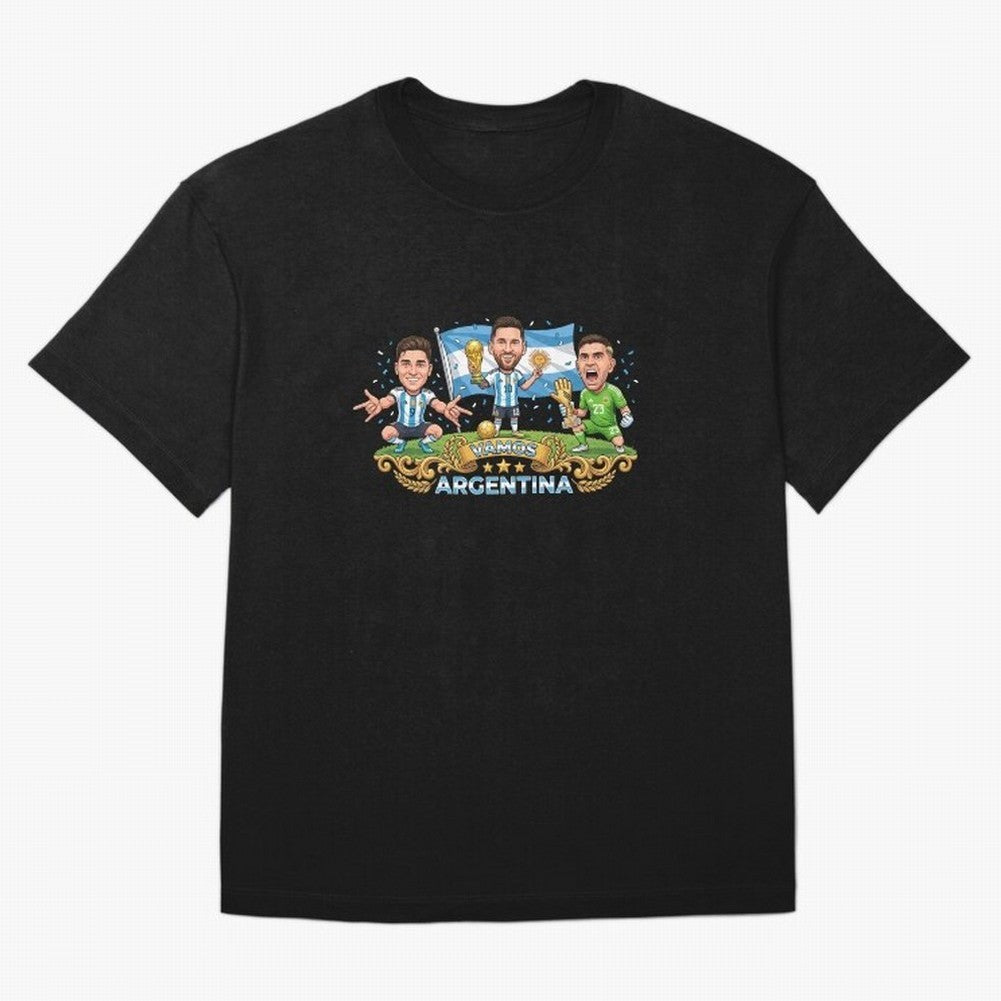 Argentina World Champions Messi Cartoon Classic T-Shirt Show Match Day Excitement for the FIFA World Cup 2026 Group Stage Journey through Mbappe Highlights, Brazil, Portugal and Argentina Pride, Soccer Culture, Superstar Moments, National Team