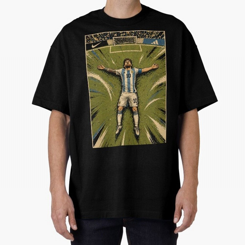 Messi Argentine Football Legend Celebration Poster | Vintage Comic Soccer Champion Art Classic T-Shirt Capture Stadium Memories from Global Football Passion for FIFA World Cup 2026 USA Canada Mexico, Filled with Neymar, Argentina, France and