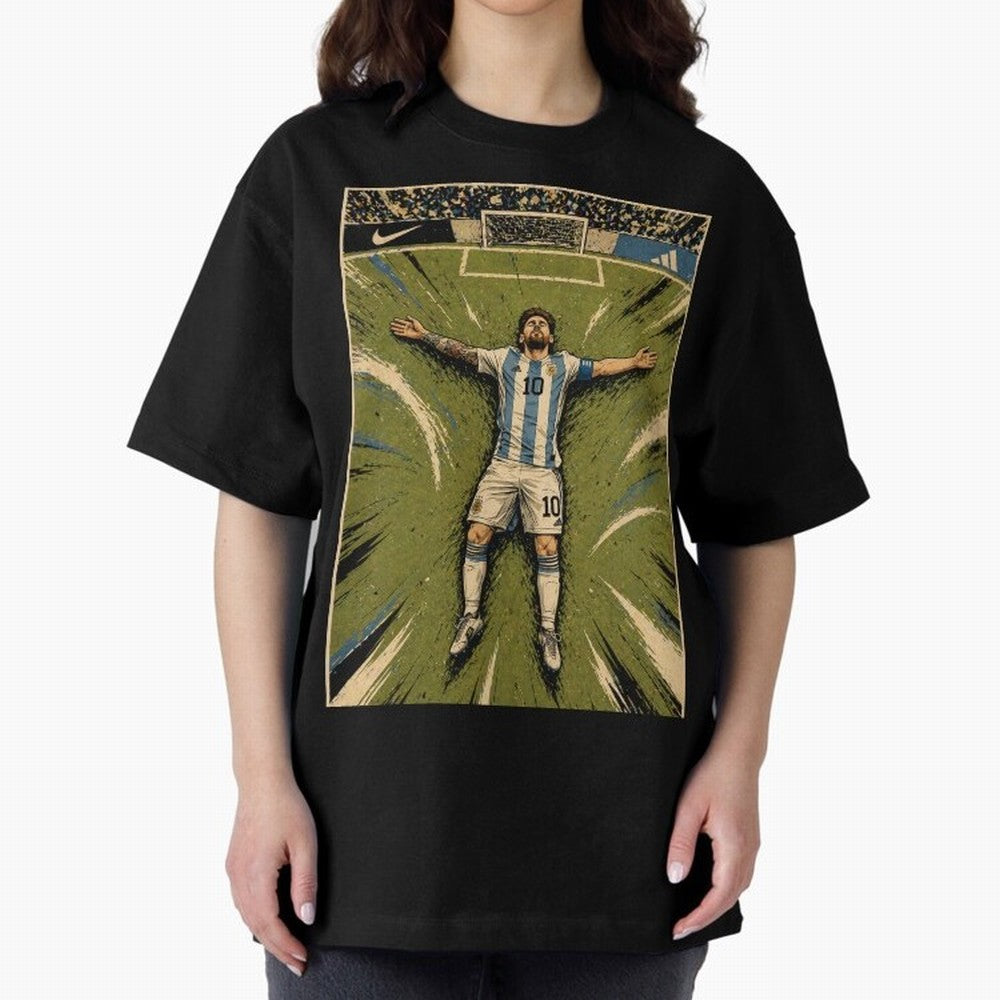 Messi Argentine Football Legend Celebration Poster | Vintage Comic Soccer Champion Art Classic T-Shirt Capture Stadium Memories from Global Football Passion for FIFA World Cup 2026 USA Canada Mexico, Filled with Neymar, Argentina, France and