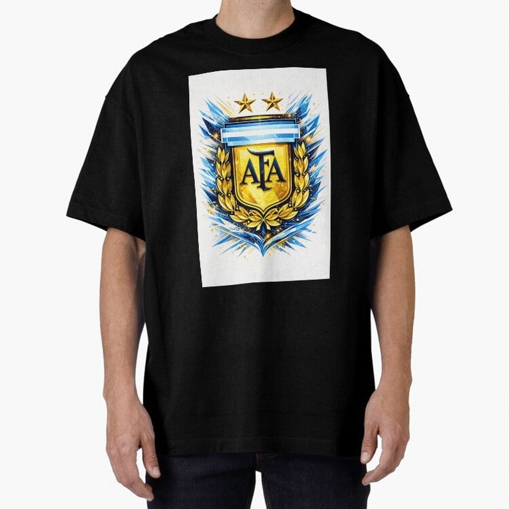 Argentina champions AFA crest gold blue soccer design Oversized T-Shirt Honor the Football Icons of FIFA World Cup 2026 USA Canada Mexico for Fans of CR7 and Messi and Spain, Bringing Match Day Excitement, Supporter Culture, Golden Goals and Global