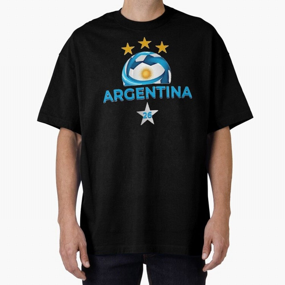 Argentina 2026 Stars Oversized T-Shirt Bring Trophy Dreams to FIFA World Cup 2026 for Fans of Haaland and Mbappe and Argentina and Brazil, Bringing Tournament Hype, Historic Matchups, Family Viewing Parties and Global Sports Pride; Great for