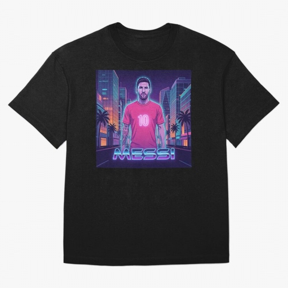 Inter Miami Football Legend Messi Cyberpunk Retro Futurist Design Classic T-Shirt Live for the Drama of Global Football Passion for FIFA World Cup 2026 Group Stage, Capturing Neymar, Netherlands, Worldwide Fan Energy, Dramatic Goals, Stadium Lights