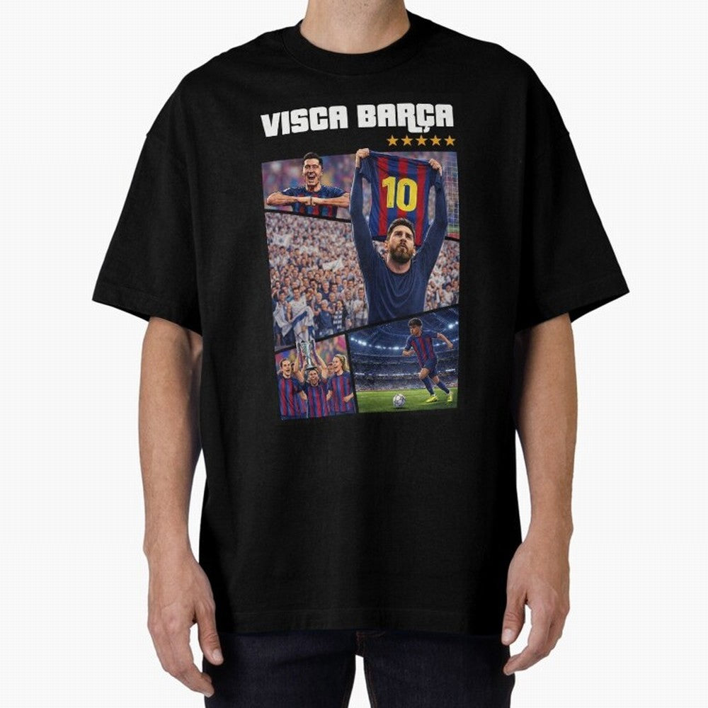 Visca Bar?a Legends Poster | Messi 10 FC Barcelona Art Oversized T-Shirt Show Your Tournament Heart for FIFA World Cup 2026 Group Stage Built around Messi, Portugal, Spain and Germany Energy, Sports Nostalgia, International Competition, Famous