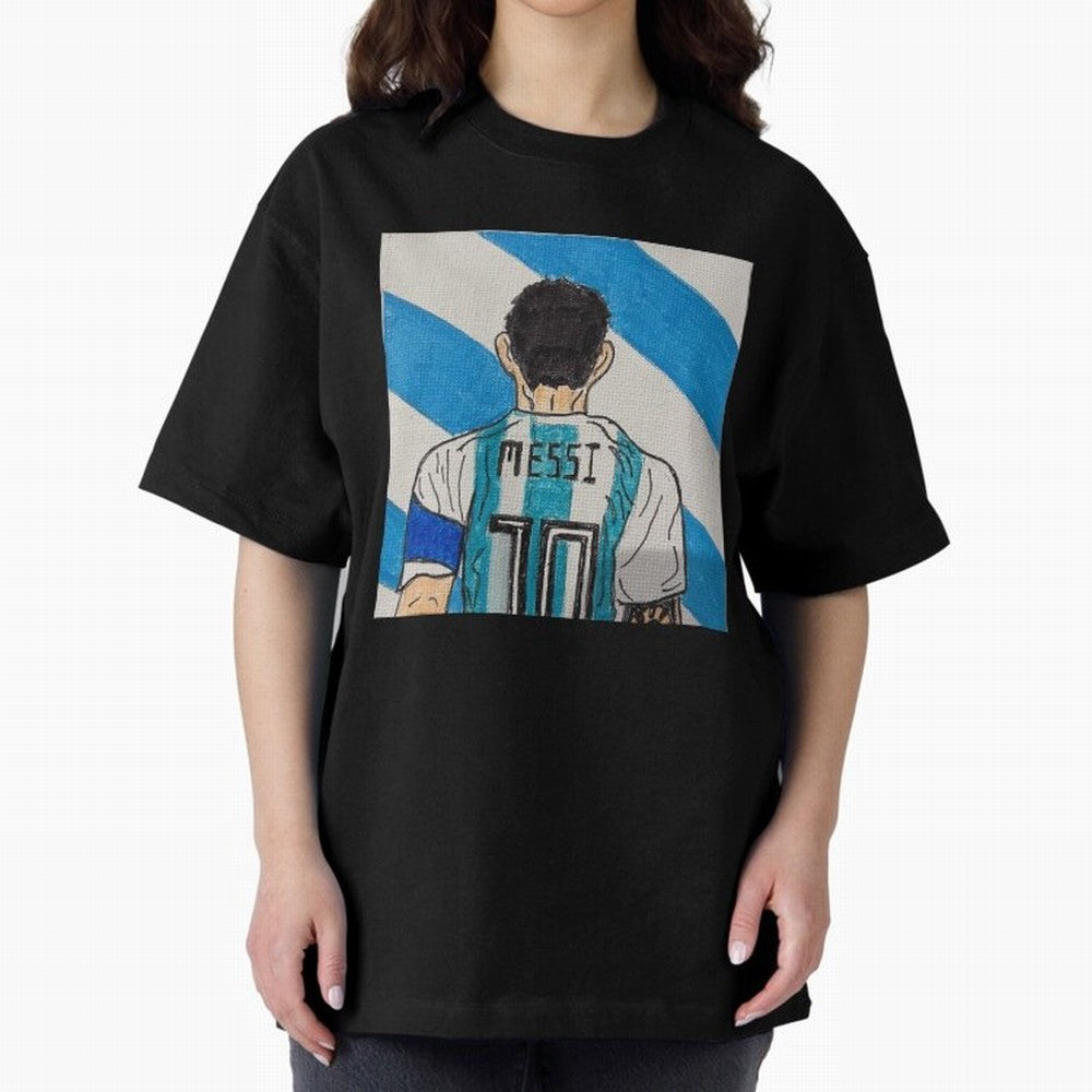 Messi Artwork Oversized T-Shirt Capture Stadium Memories from FIFA World Cup 2026 Inspired by CR7 and Messi, Argentina and Brazil Energy, Championship Spirit, Famous Goals, Roaring Crowds and International Football Unity; Perfect for People Who