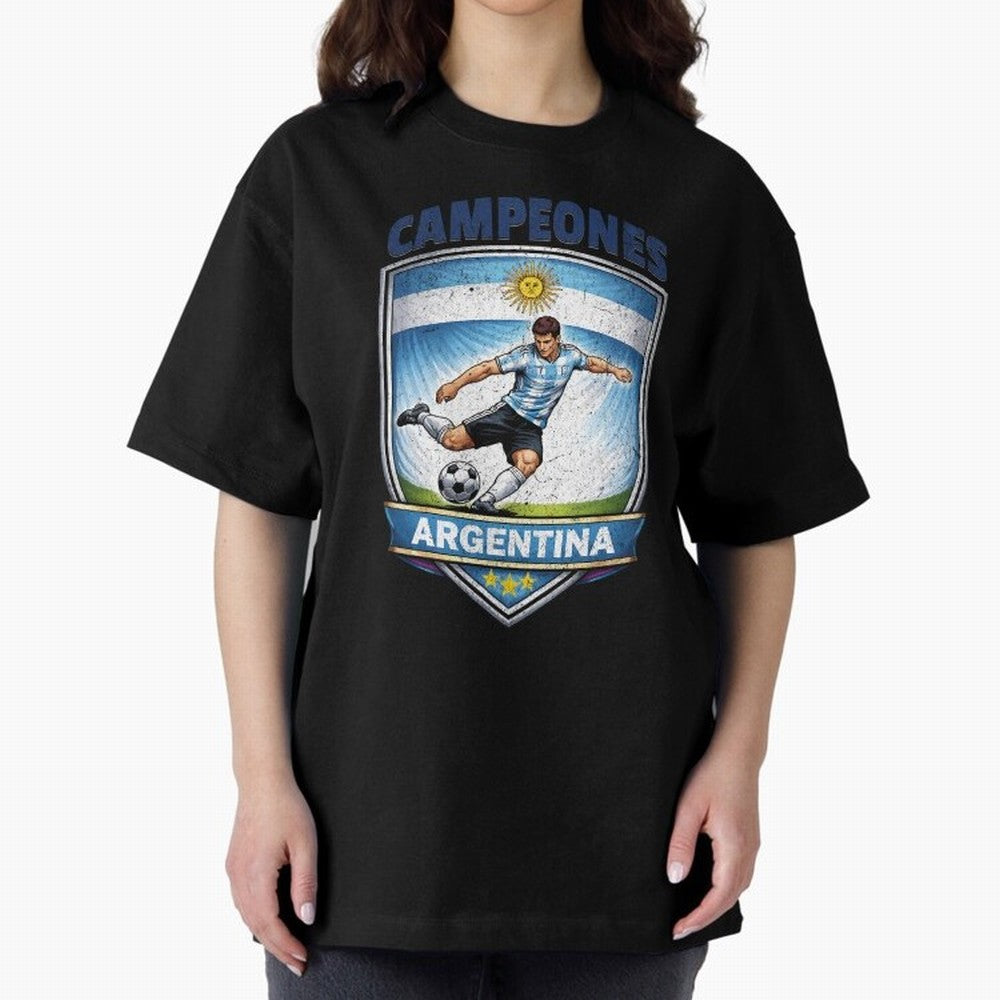 Argentina Vintage Soccer Badge - Campeones 3 Stars Essential T-Shirt Turn Football Passion into Global Football Passion for FIFA World Cup 2026 USA Canada Mexico, Highlighting Messi, CR7 and Mbappe, Brazil, Portugal and Argentina, Vintage Soccer