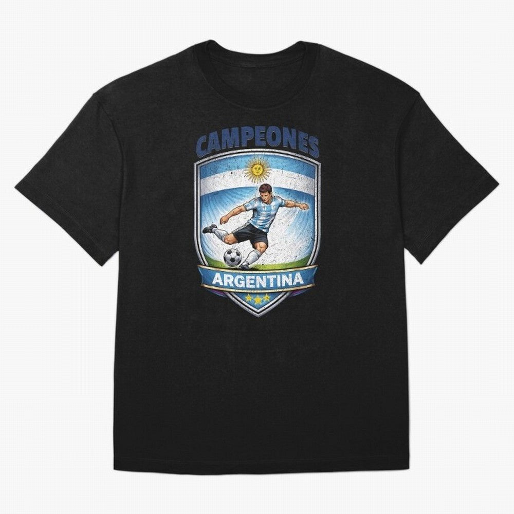 Argentina Vintage Soccer Badge - Campeones 3 Stars Essential T-Shirt Turn Football Passion into Global Football Passion for FIFA World Cup 2026 USA Canada Mexico, Highlighting Messi, CR7 and Mbappe, Brazil, Portugal and Argentina, Vintage Soccer