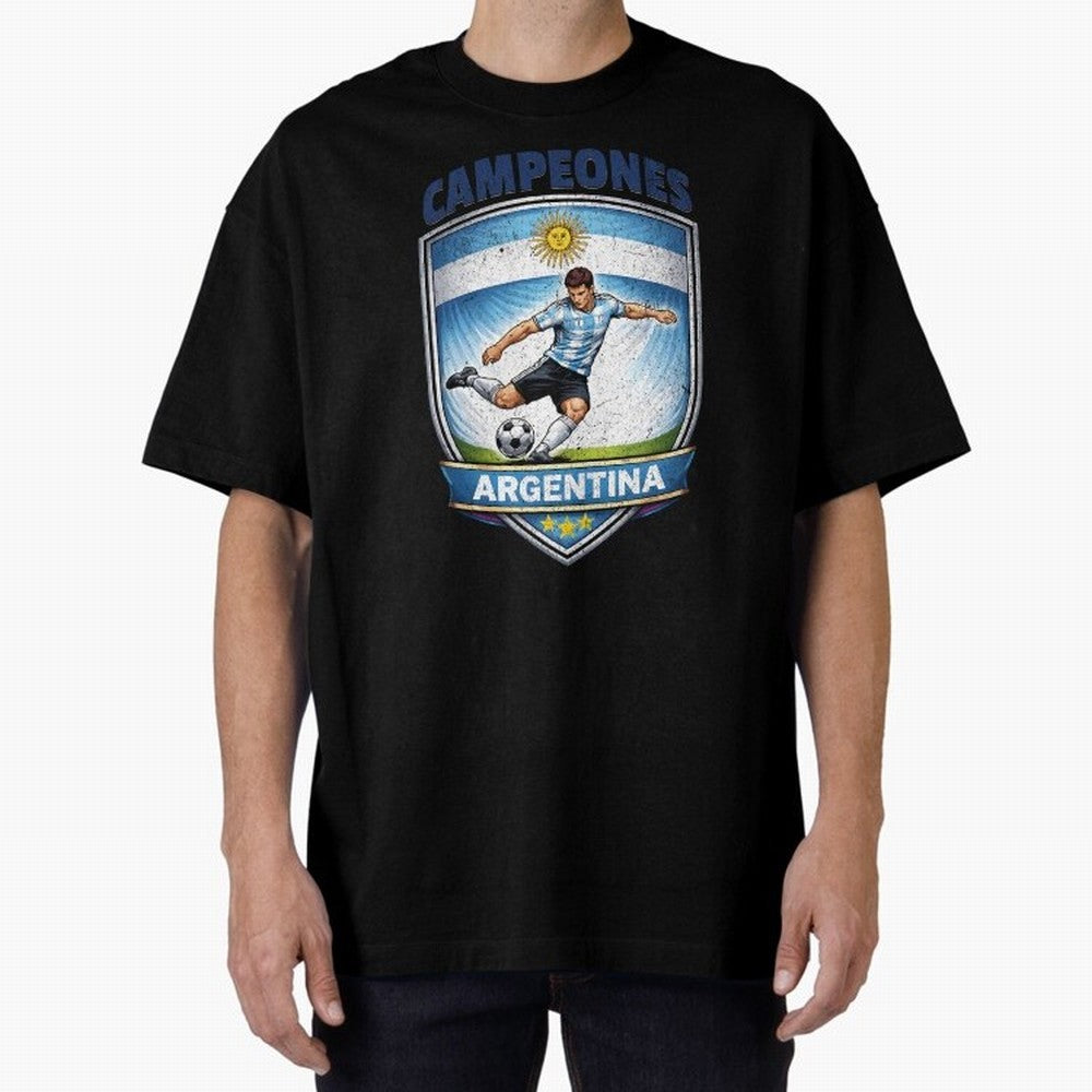 Argentina Vintage Soccer Badge - Campeones 3 Stars Essential T-Shirt Turn Football Passion into Global Football Passion for FIFA World Cup 2026 USA Canada Mexico, Highlighting Messi, CR7 and Mbappe, Brazil, Portugal and Argentina, Vintage Soccer