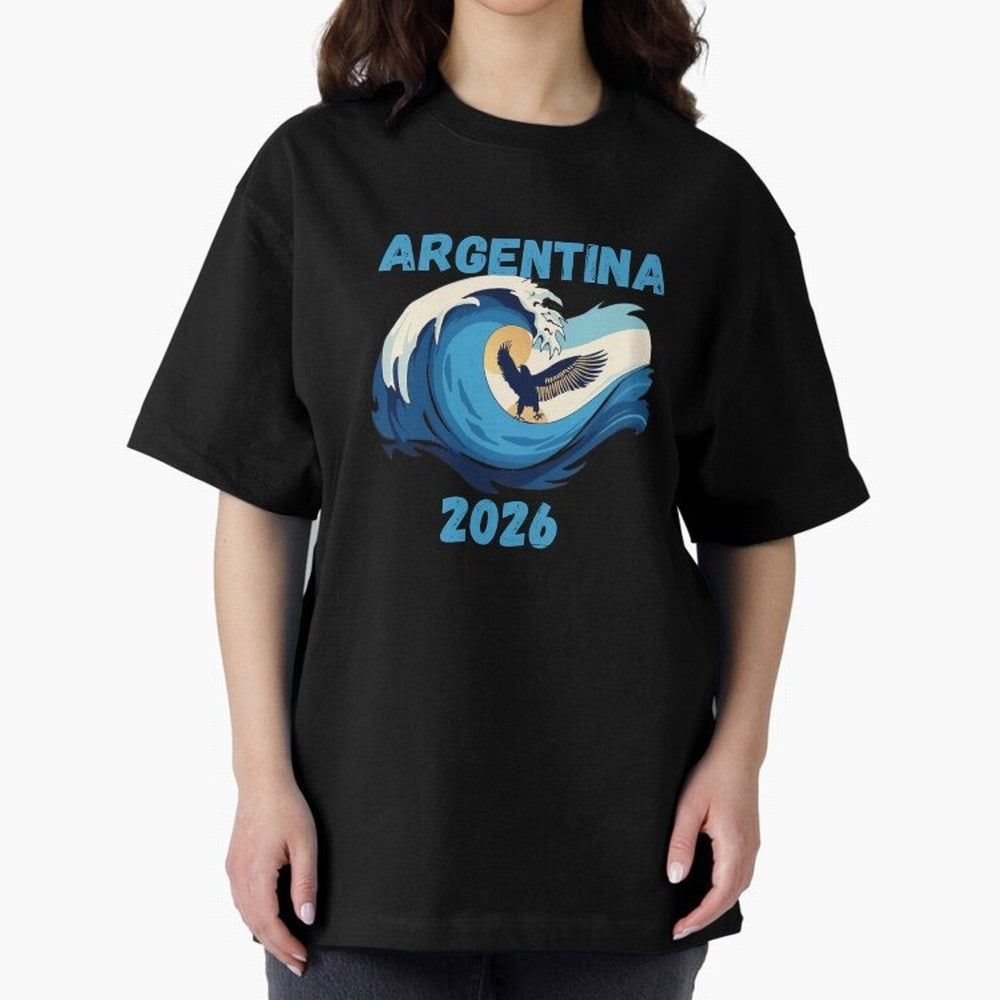 Camiseta y Calcoman¨ªa Argentina - Dise?o Bandera Albiceleste para Hinchas. Oversized T-Shirt Show Passion for the Stars of Match Day Hype around FIFA World Cup 2026 Group Stage, Haaland and Mbappe, Spain and Netherlands, Soccer Culture, Superstar