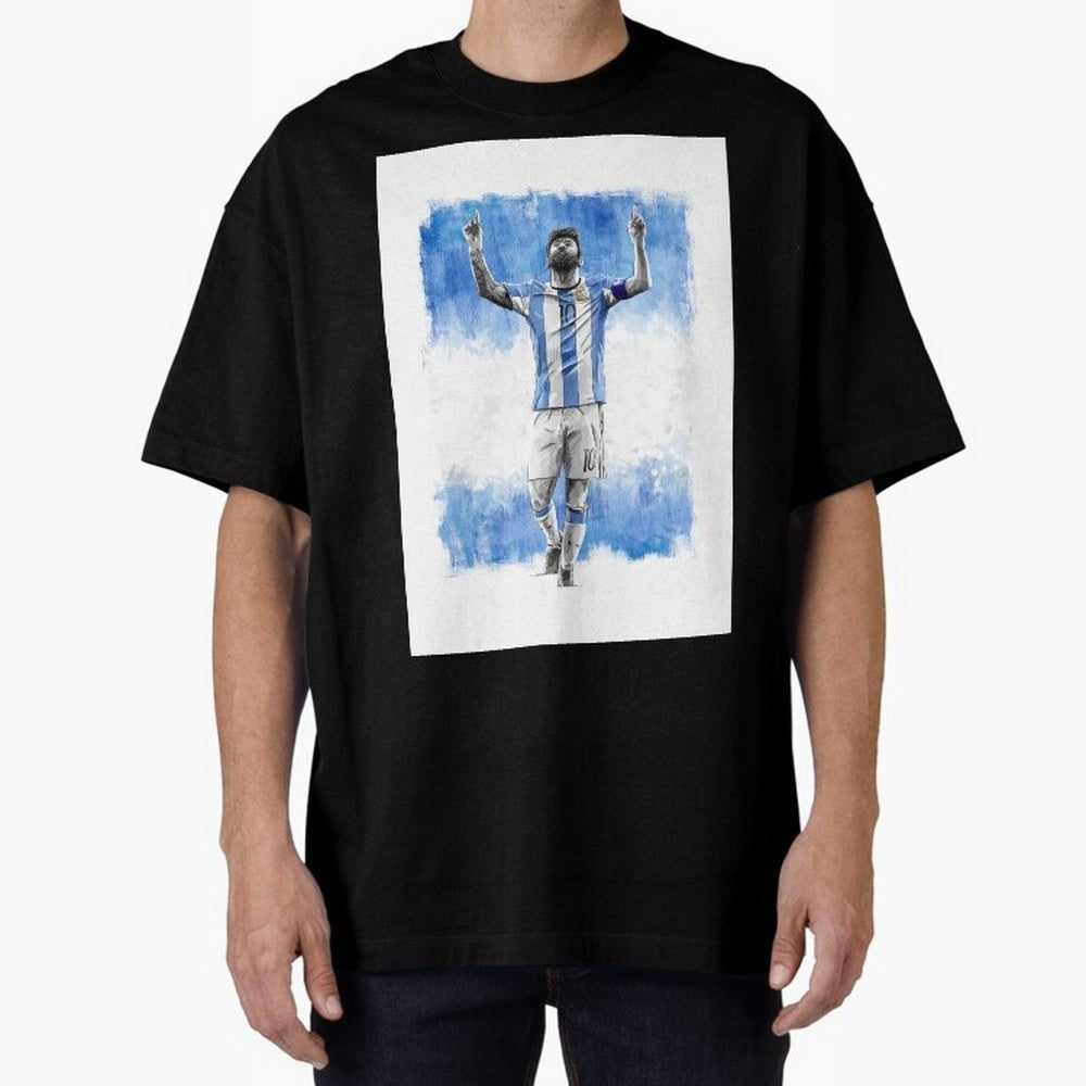 Messi Argentina Football Drawing Oversized T-Shirt Support the Legends of Global Football Passion for FIFA World Cup 2026 USA Canada Mexico, Capturing CR7 and Messi, Argentina, France and Brazil, Stadium Memories, Football Loyalty, International