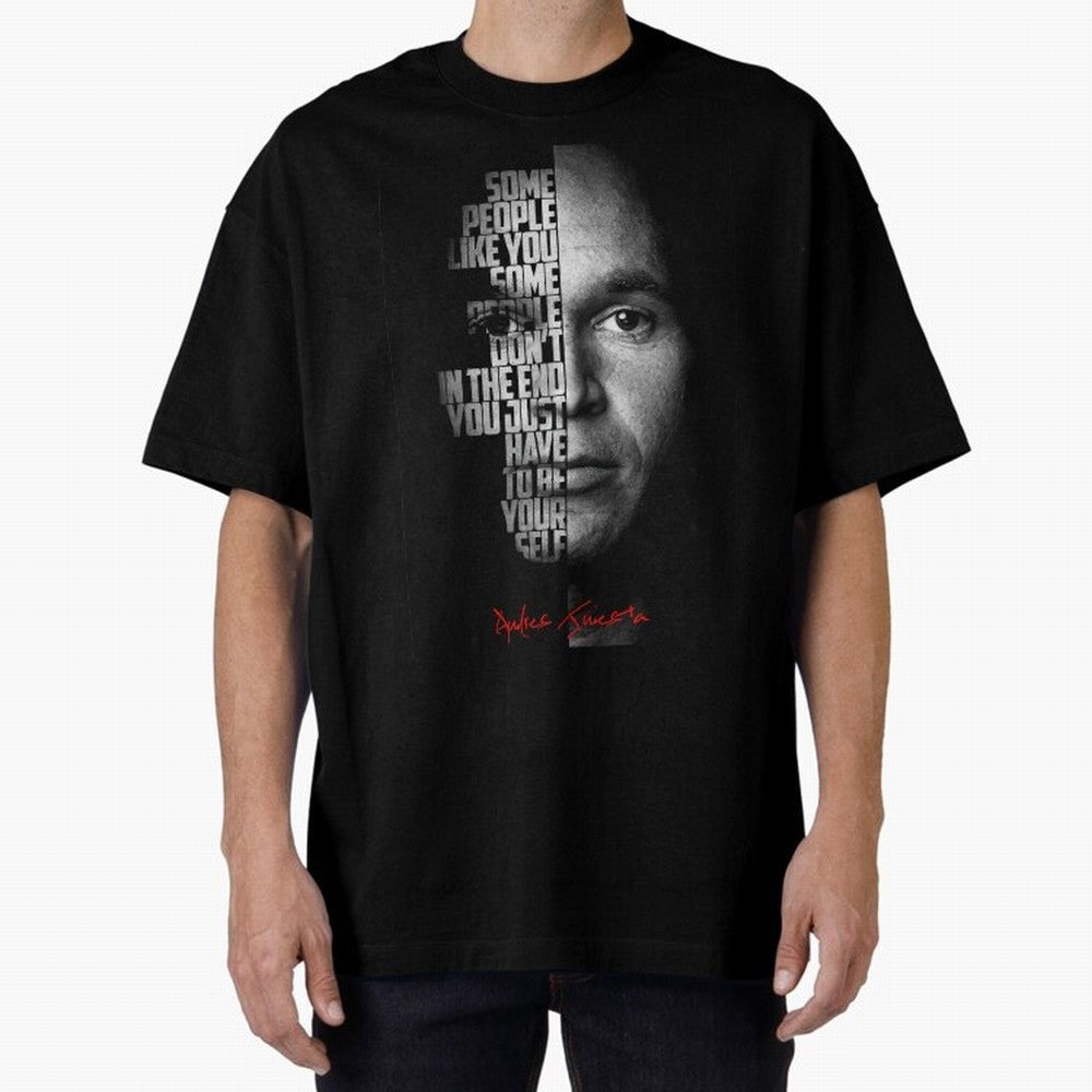 Black and white Andres Iniesta Quote. Oversized T-Shirt Show Fan Pride Across FIFA World Cup 2026 Group Stage for Fans of Cristiano Ronaldo, Haaland and CR7 and Germany, Bringing Stadium Chants, National Pride, Trophy Dreams and Unforgettable