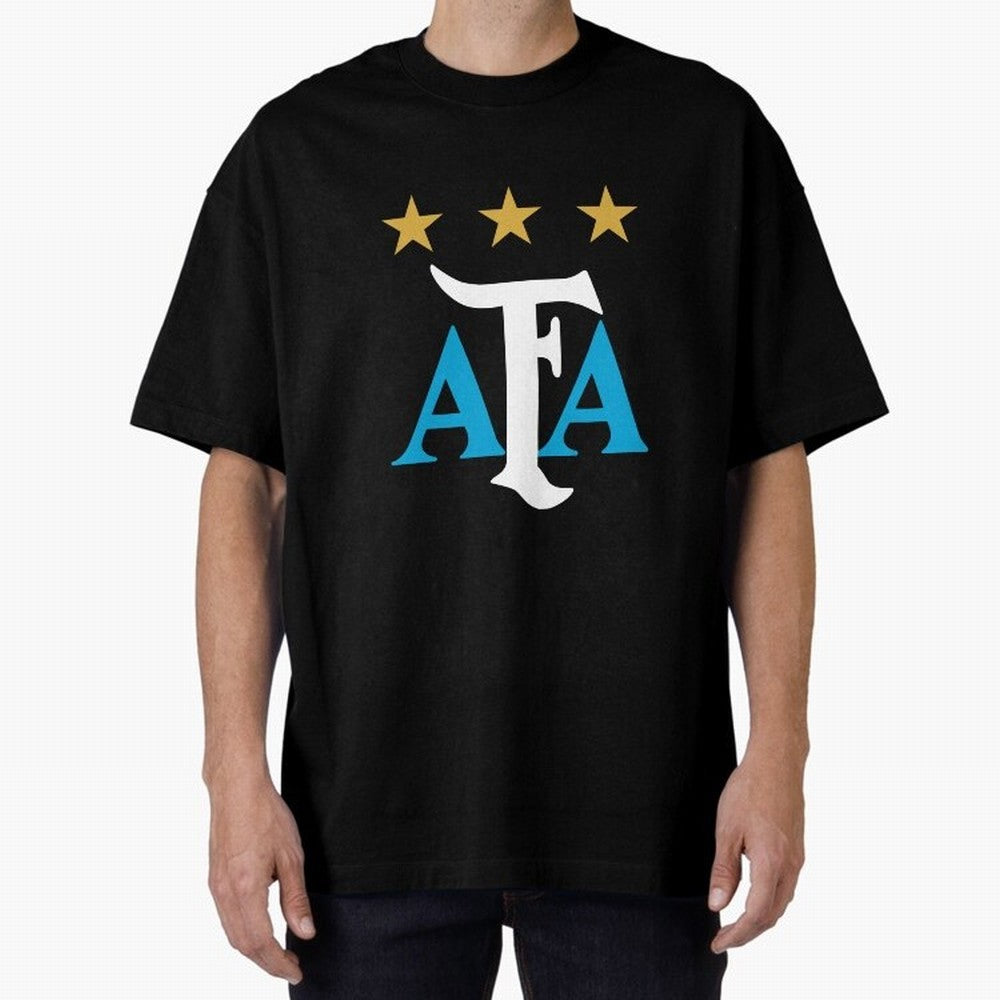 AFA logo - Argentina (light blue, white & gold) Oversized T-Shirt Feel International Energy from Global Football Passion for FIFA World Cup 2026, Highlighting Messi, Neymar and Mbappe, Brazil, Portugal and Argentina, Football Festival Excitement,