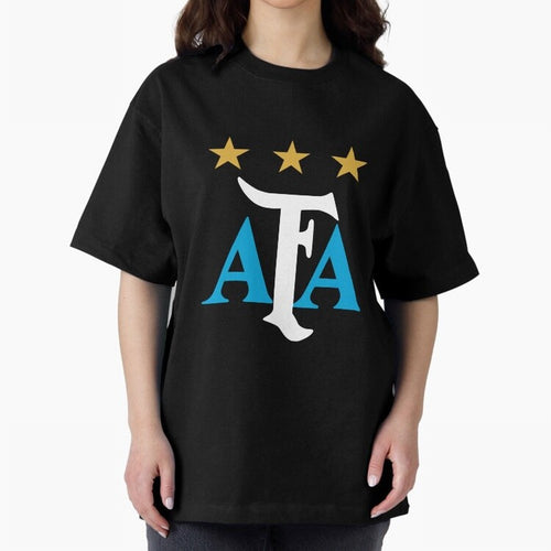 AFA logo - Argentina (light blue, white & gold) Oversized T-Shirt Feel International Energy from Global Football Passion for FIFA World Cup 2026, Highlighting Messi, Neymar and Mbappe, Brazil, Portugal and Argentina, Football Festival Excitement,