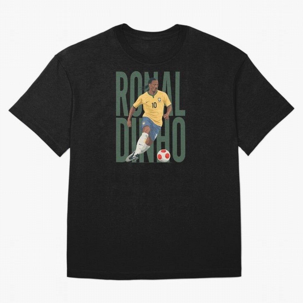 Ronaldinho Gaucho in action Minimalist Graphic Premium T-Shirt Feel International Energy from FIFA World Cup 2026 USA Canada Mexico Spirit, Capturing Argentina and Brazil, Messi, Championship Spirit, Famous Goals, Roaring Crowds and International