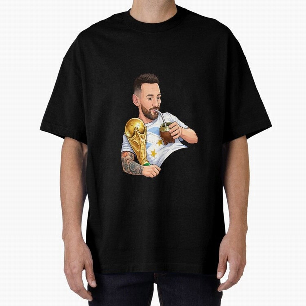 Messi drinking mate and his World Cup trophy Graphic T-Shirt Make Memories around FIFA World Cup 2026 Spirit, Capturing Brazil, Neymar, Haaland and Cristiano Ronaldo, Global Supporter Spirit, Legendary Goals, National Colors and Tournament