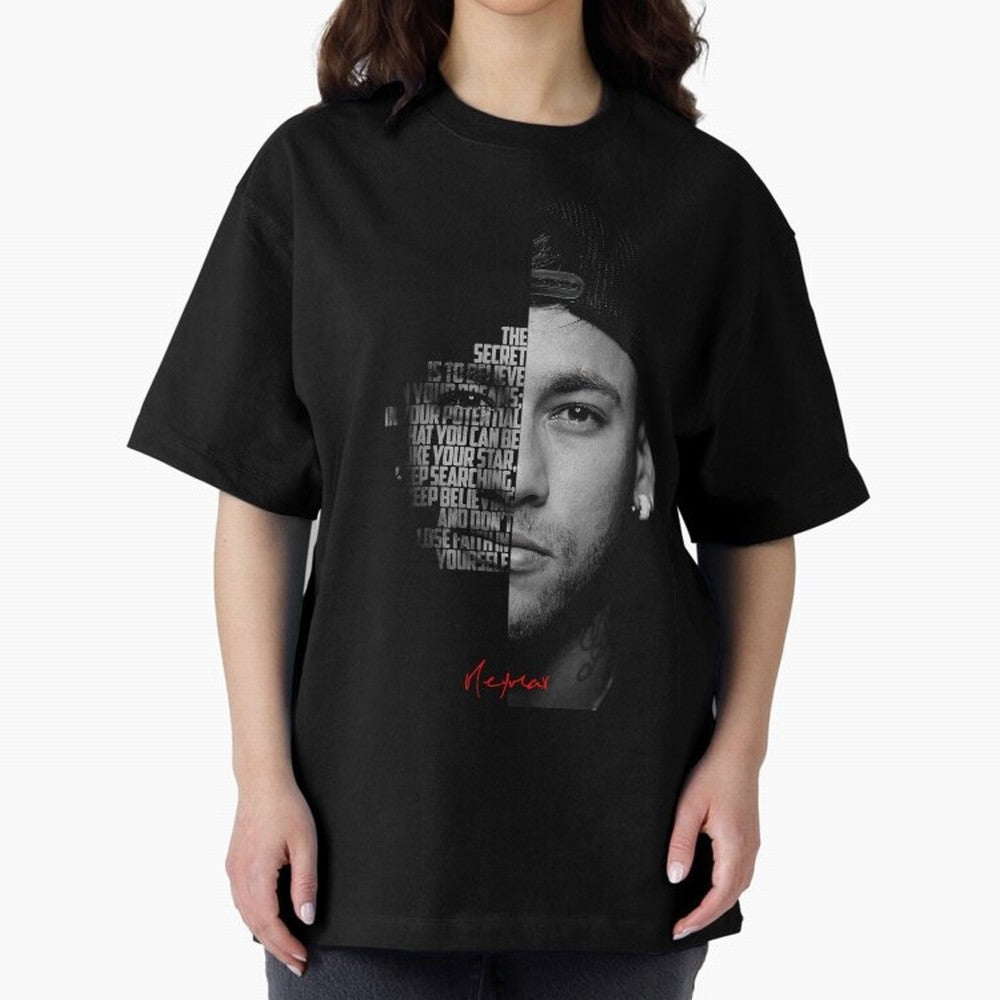 Black and white Neymar Jr quote. Oversized T-Shirt Share the Excitement of FIFA World Cup 2026 Group Stage for Fans of Messi, Neymar and Mbappe and Spain, Bringing Classic Soccer Heritage, Championship Pressure, Fan Loyalty and International Pride;