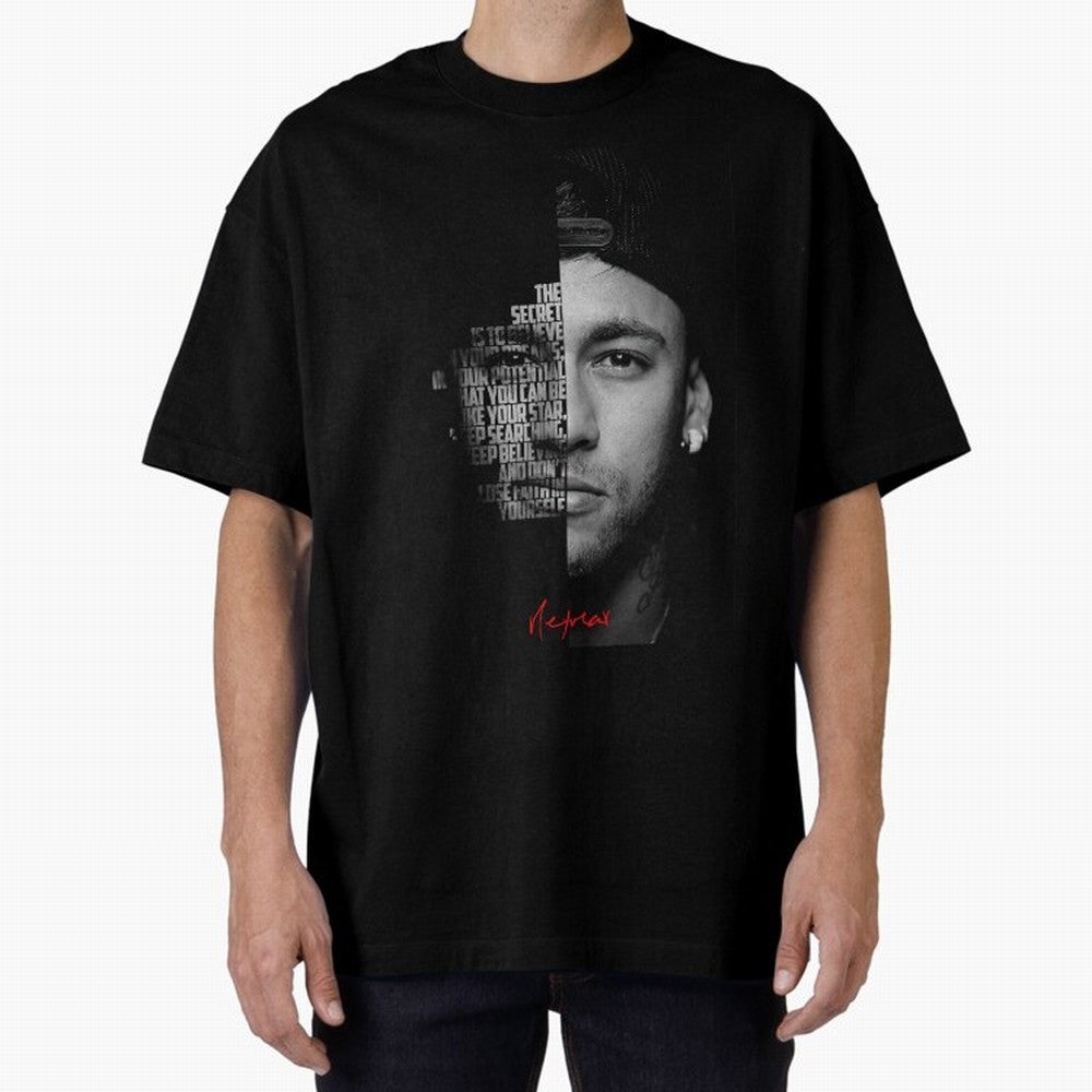 Black and white Neymar Jr quote. Oversized T-Shirt Share the Excitement of FIFA World Cup 2026 Group Stage for Fans of Messi, Neymar and Mbappe and Spain, Bringing Classic Soccer Heritage, Championship Pressure, Fan Loyalty and International Pride;