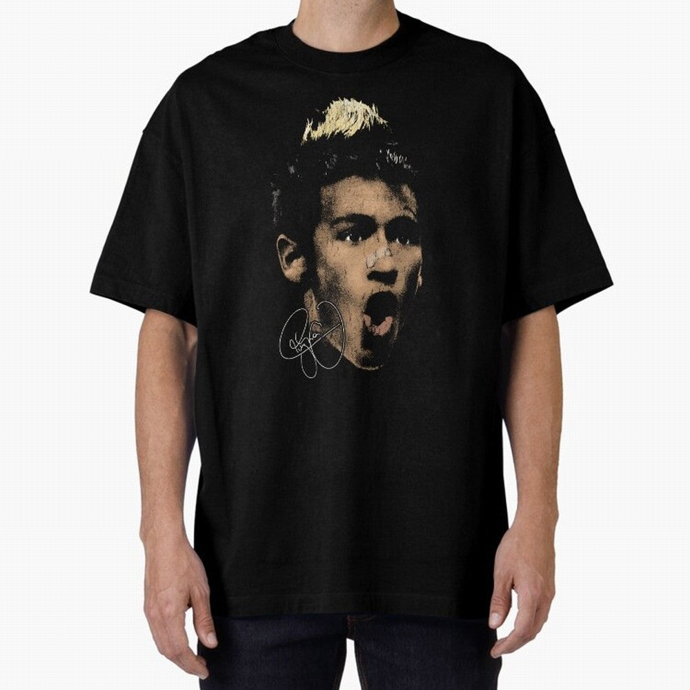 Young Neymar Illustration Oversized T-Shirt Show Support during FIFA World Cup 2026 Spirit, with Argentina and Brazil, Neymar, Haaland and Cristiano Ronaldo, Retro Football Energy, Iconic Rivalries, Trophy Chase Drama and Stadium Atmosphere;