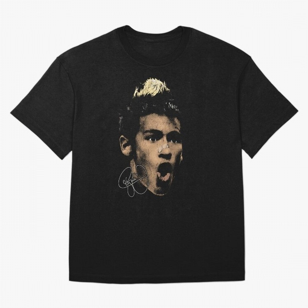 Young Neymar Illustration Oversized T-Shirt Show Support during FIFA World Cup 2026 Spirit, with Argentina and Brazil, Neymar, Haaland and Cristiano Ronaldo, Retro Football Energy, Iconic Rivalries, Trophy Chase Drama and Stadium Atmosphere;
