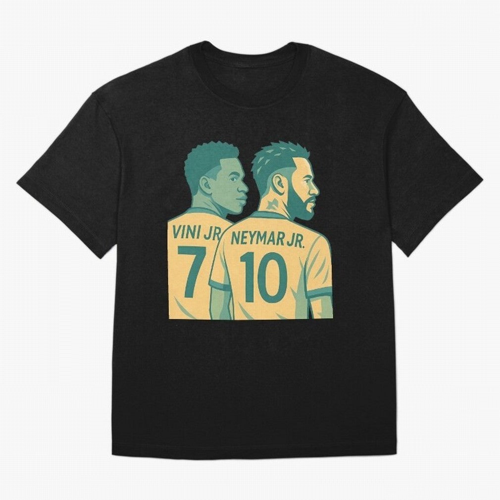 Vini Jr and Neymar Jr side-by-side Classic T-Shirt Bring FIFA World Cup 2026 Centered on Messi, Neymar and Mbappe, Argentina, France and Brazil Energy, Global Supporter Spirit, Legendary Goals, National Colors and Tournament Celebration; Created