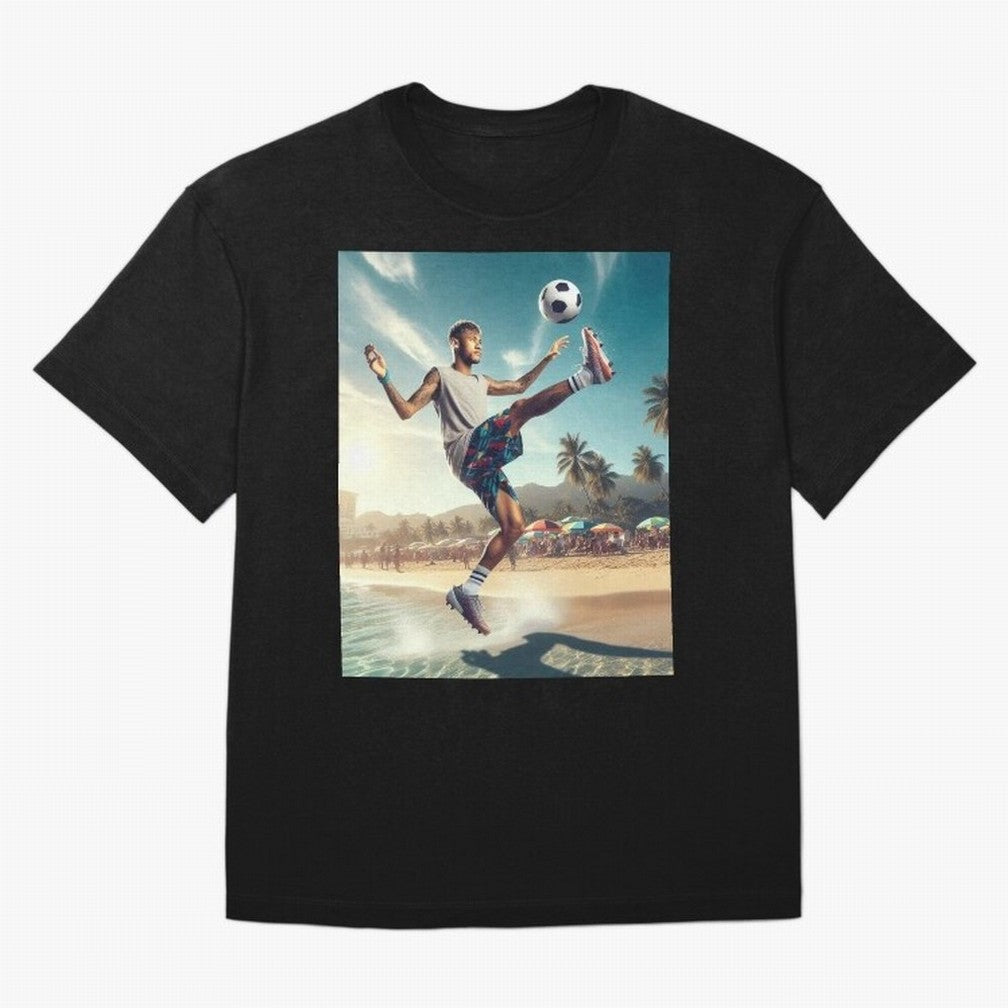 Neymar Junior Playing on Beach Classic T-Shirt Join the Countdown to FIFA World Cup 2026 USA Canada Mexico for Fans of Cristiano Ronaldo and Portugal, Spain and Germany, Bringing Sports Nostalgia, International Competition, Famous Players and