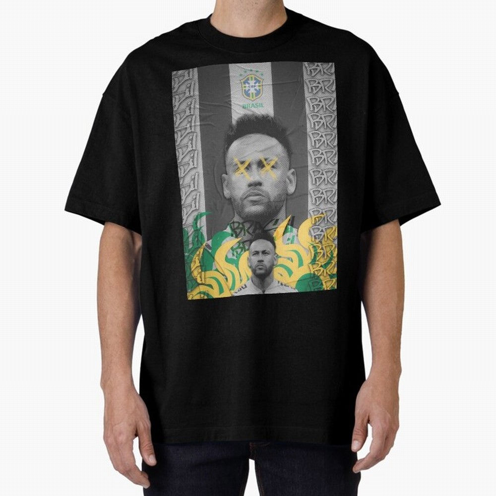 Brazil Football Star Grunge Poster Oversized T-Shirt Capture Match Day Hype around FIFA World Cup 2026 USA Canada Mexico, Messi, CR7 and Mbappe, Argentina, France and Brazil, Game Day Rituals, Football Legends, Country Pride and the Road to the