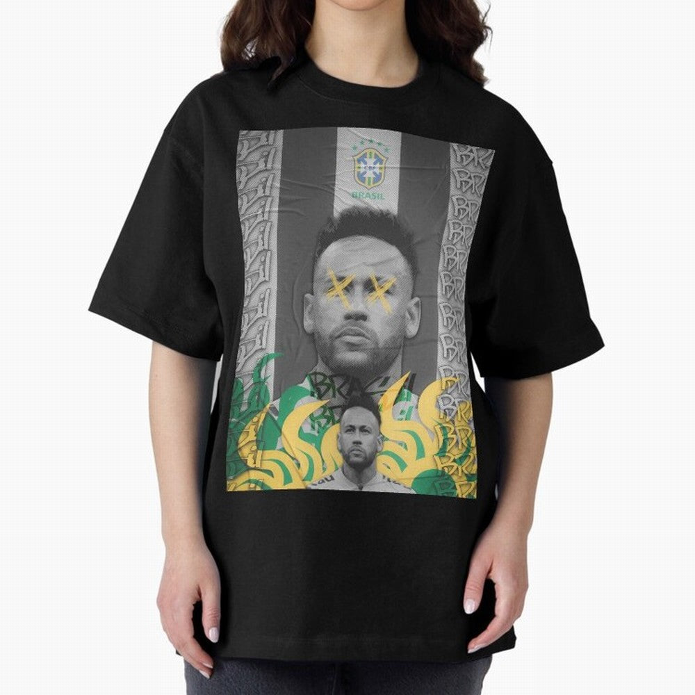 Brazil Football Star Grunge Poster Oversized T-Shirt Capture Match Day Hype around FIFA World Cup 2026 USA Canada Mexico, Messi, CR7 and Mbappe, Argentina, France and Brazil, Game Day Rituals, Football Legends, Country Pride and the Road to the