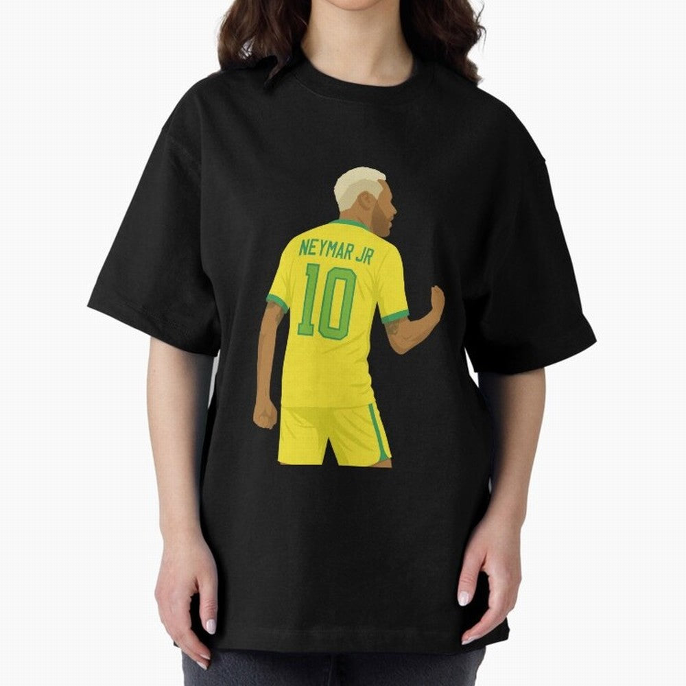 Neymar Jr in Yellow Glory Sticker Oversized T-Shirt Live the Energy of Match Day Hype around FIFA World Cup 2026 Group Stage, Mbappe, England and Germany, Retro Football Energy, Iconic Rivalries, Trophy Chase Drama and Stadium Atmosphere; Made for