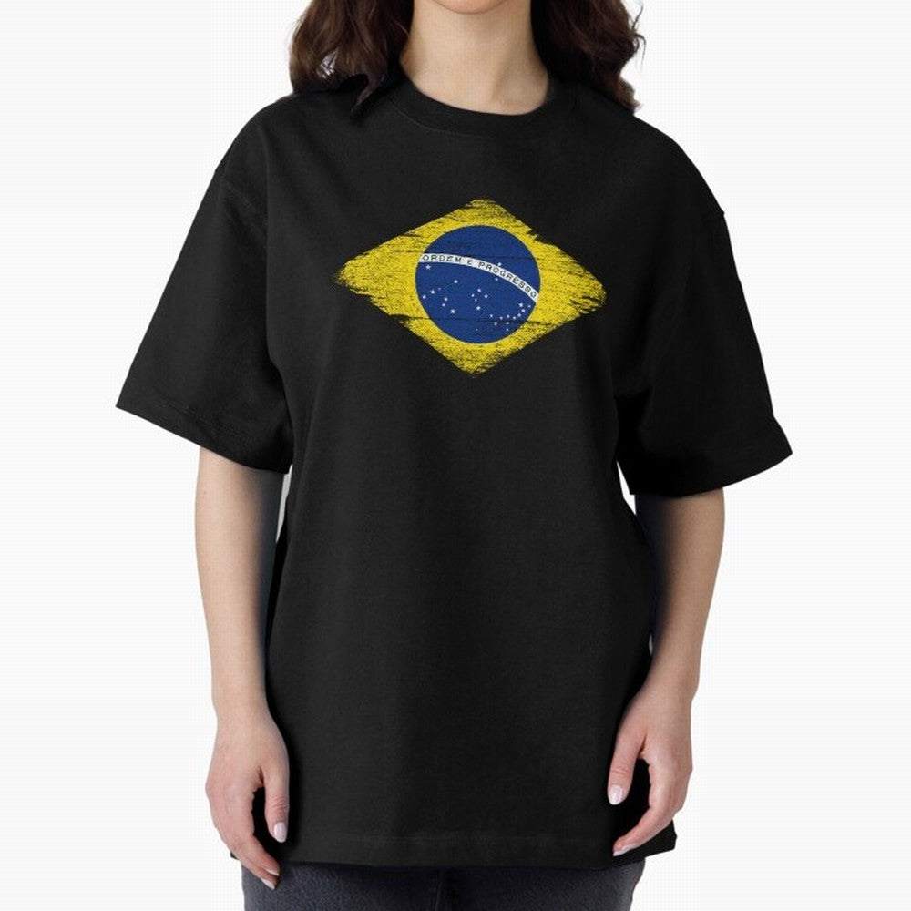 Brazil Flag Design Oversized T-Shirt Join the Countdown to FIFA World Cup 2026 Group Stage for Fans of CR7 and Messi and England and Germany, Bringing Tournament Hype, Historic Matchups, Family Viewing Parties and Global Sports Pride; Perfect for