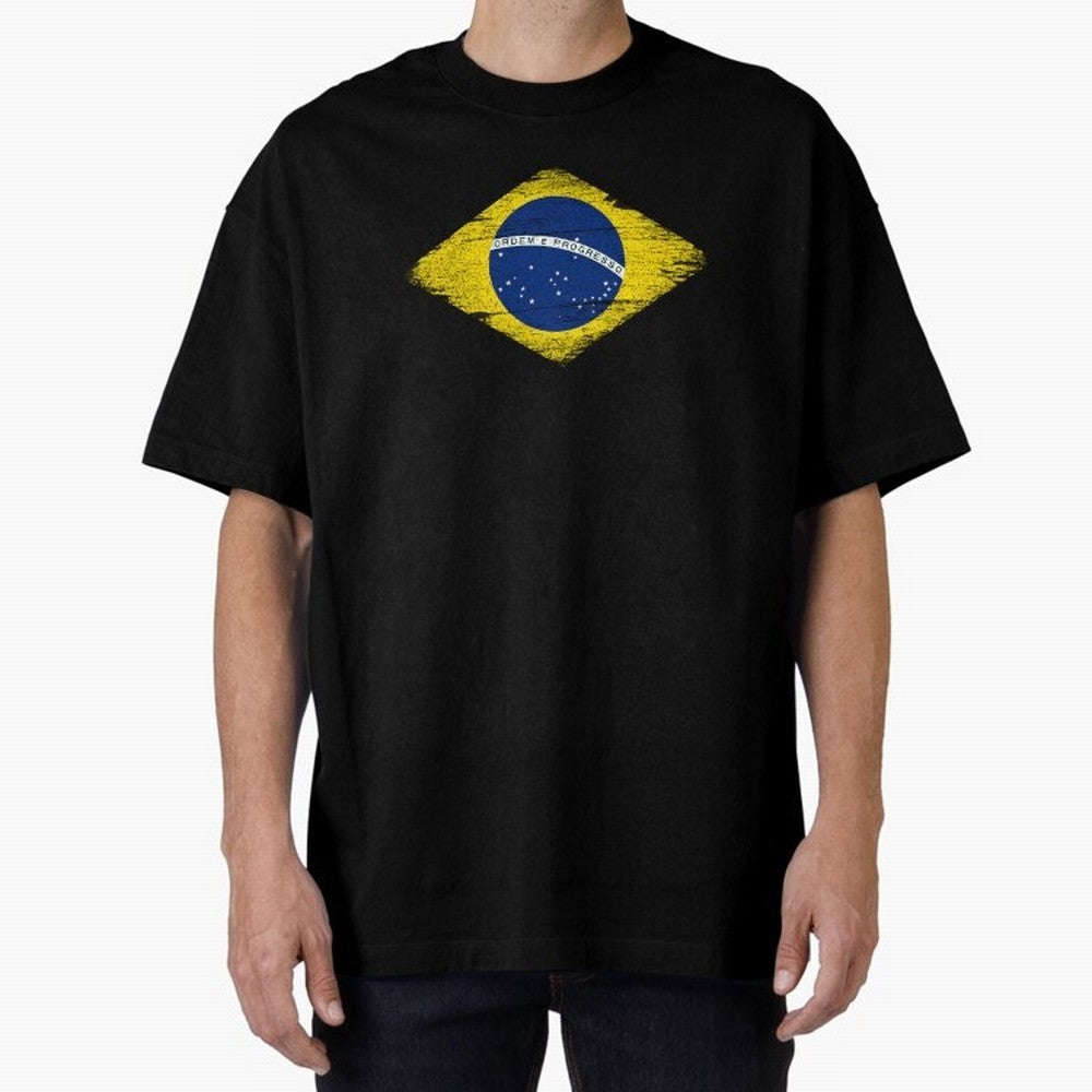Brazil Flag Design Oversized T-Shirt Join the Countdown to FIFA World Cup 2026 Group Stage for Fans of CR7 and Messi and England and Germany, Bringing Tournament Hype, Historic Matchups, Family Viewing Parties and Global Sports Pride; Perfect for