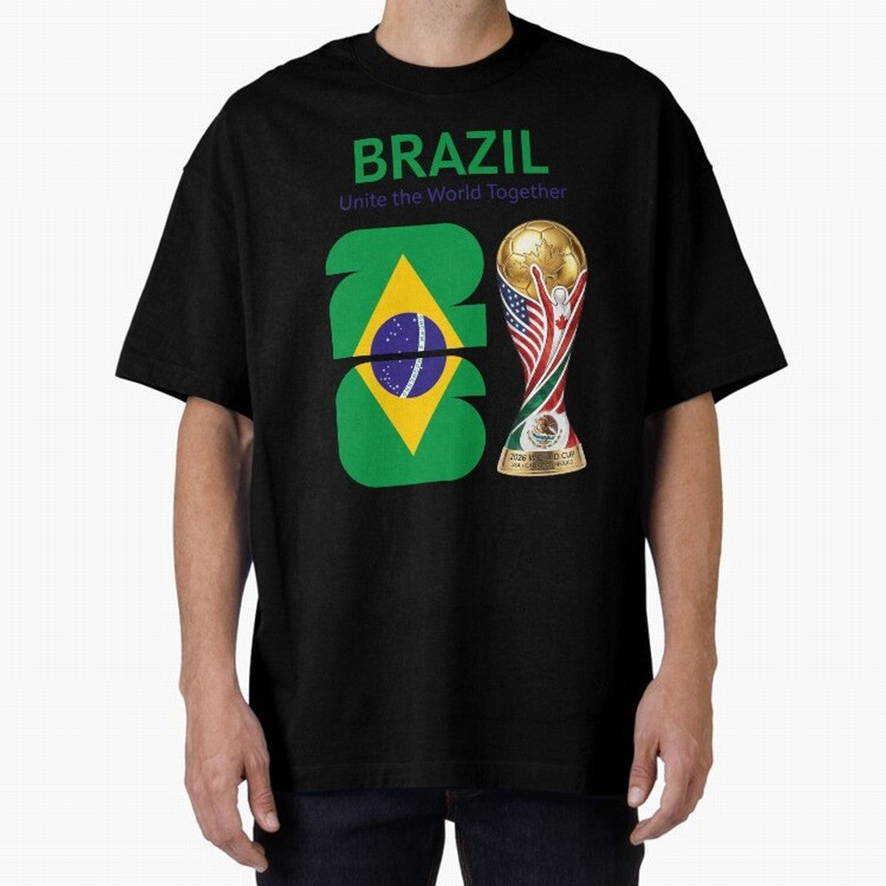 World Cup 2026, IMG 018, BRAZIL 002 Oversized T-Shirt Celebrate the Biggest Stage of FIFA World Cup 2026 USA Canada Mexico Featuring Mbappe and Neymar, Brazil Energy, Match Day Excitement, Supporter Culture, Golden Goals and Global Football